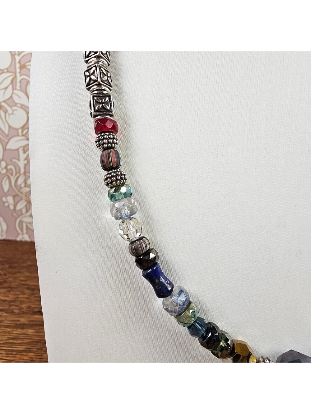 Brighton Silver Mesh Beaded Necklace Crystal Glass Multicolor 17-19 Inch - Picture 3 of 11